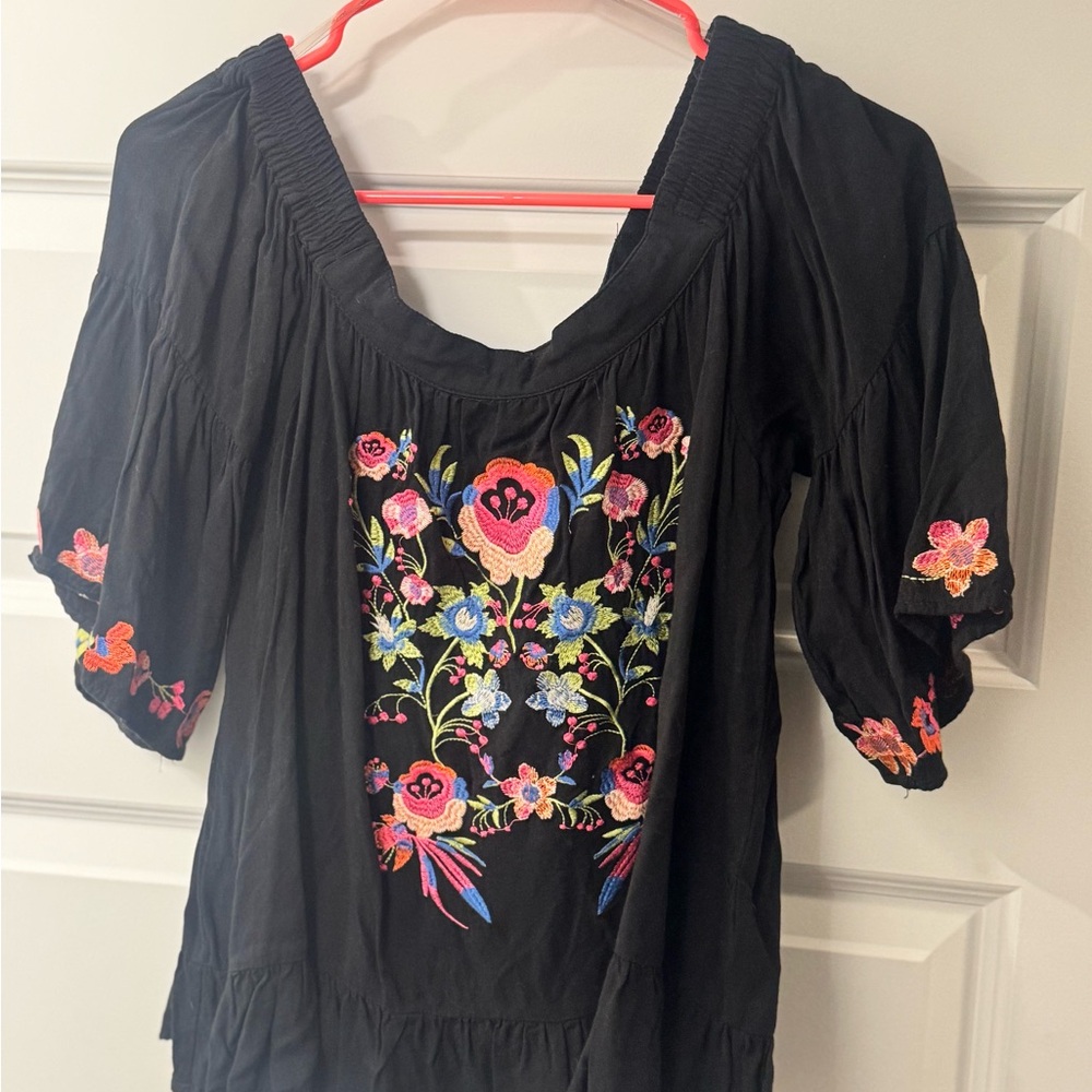 Embroidered Black Floral Women's Off Shoulder Top